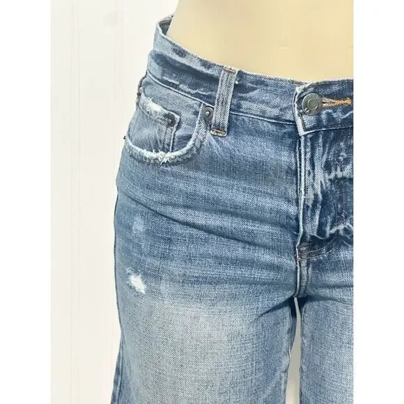 Pistola Women's Blue Medium Denim Wash‎ Frayed Distressed Raw Hem Long Short 25 - Picture 5 of 14